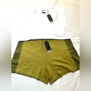 Monrow Olive Green Women's Shorts and white tank top Medium